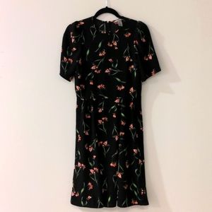 Floral Puff Sleeve Special Occasion Midi Dress